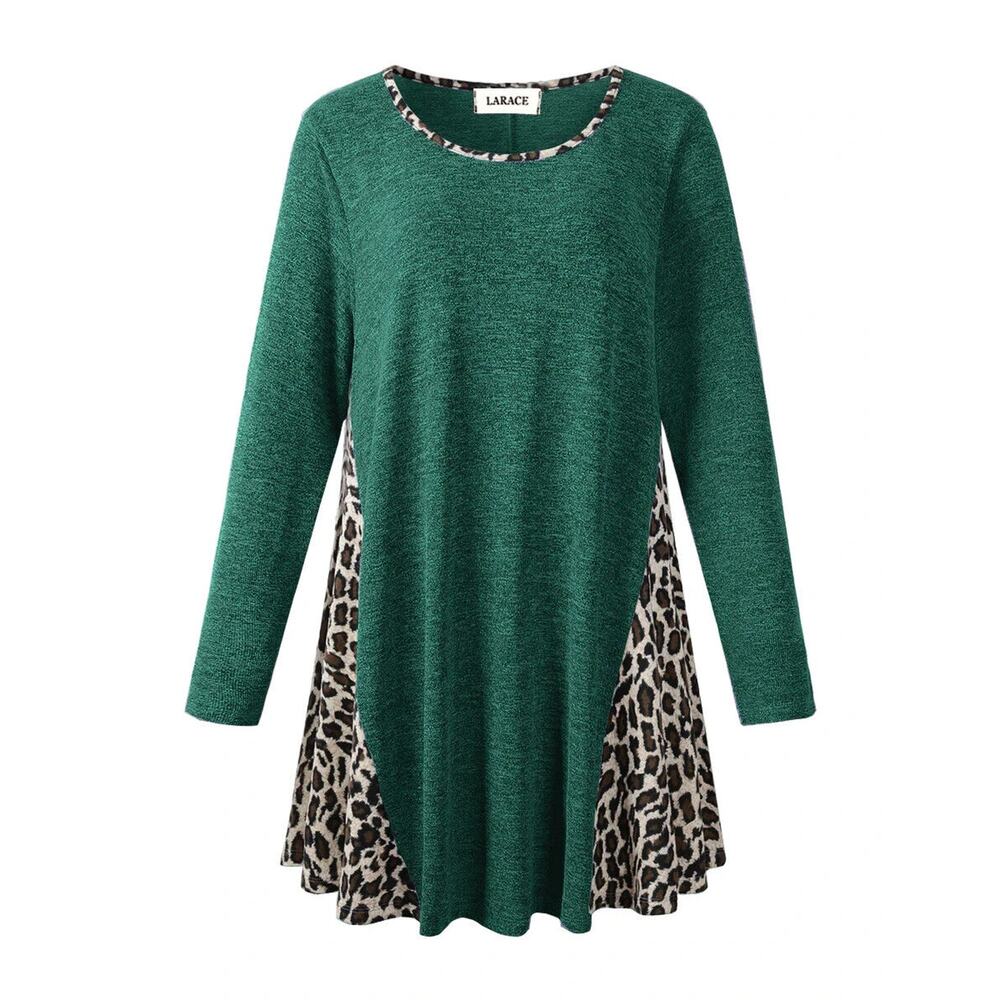 LARACE Plus Leopard Long Sleeve Flowy Shirt Loose Green Sweater size 4X